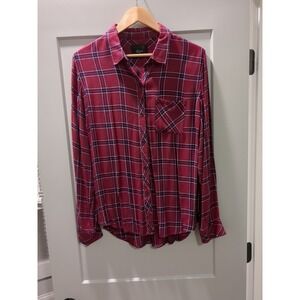 Rails Womens Size M L/S Collared Hunter Plaid Red Navy Check Button Up Shirt
